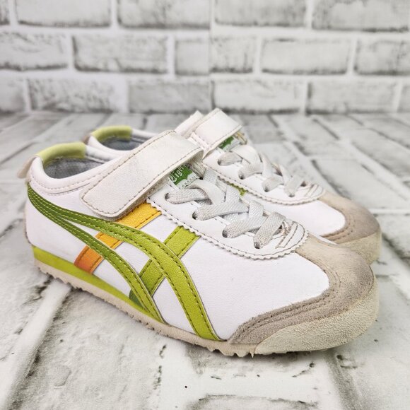 Onitsuka Tiger Asics Mexico 66 Kids Sz 10 White Neon Lime Sneakers Slip On - Picture 1 of 10